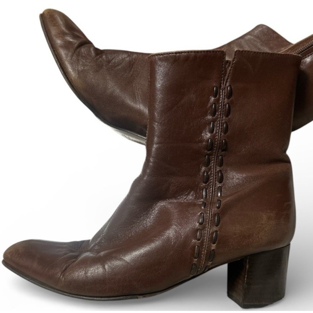 Vallverde "Sara" Brown Zip Up Leather Ankle Boots Stitching Accent EU 39 US 9